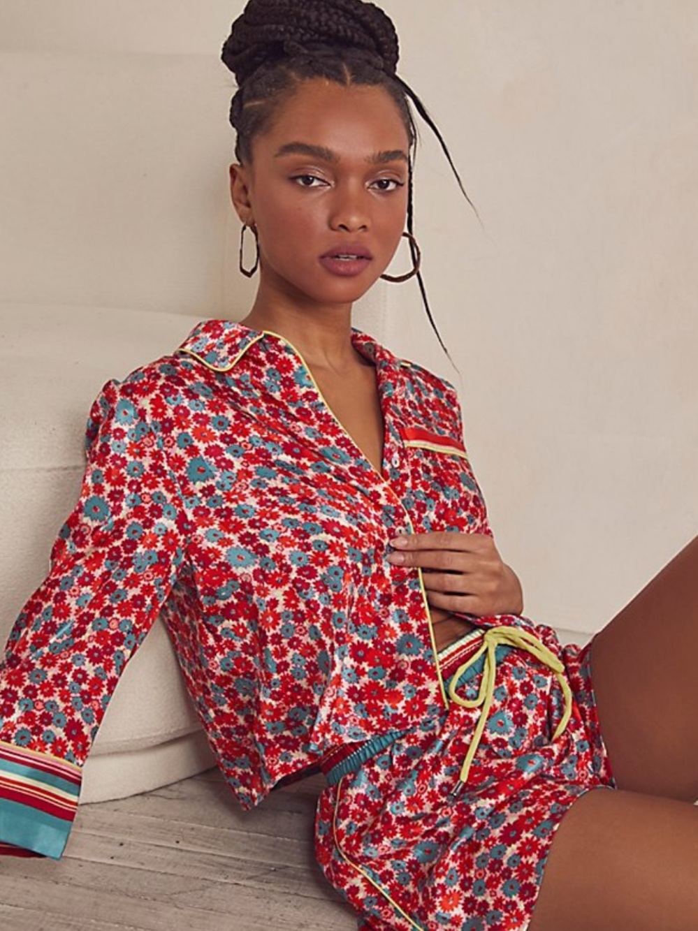 FREE PEOPLE INTIMATELY PILLOW TALK 2 PIECE PAJAMA SET POPPY COMBO TOP & SHORTS S